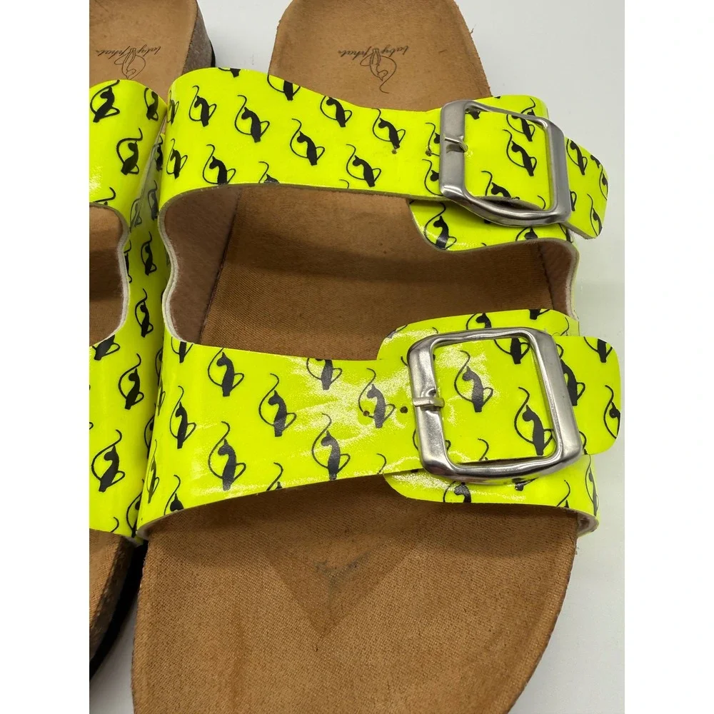 Baby Phat Slide Sandals Womens 9 Neon Yellow Excellent Logo Print Buckle Straps